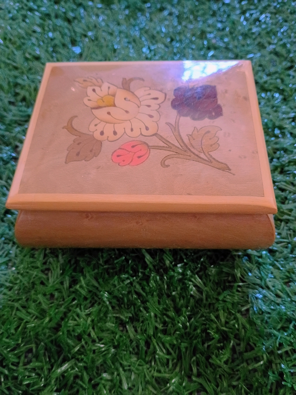 Wooden Floral Keepsake Box in Brown and Cream